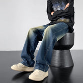 Hearujoy Retro Straight Jeans Men Korean Streetwear Denim Pants Y2k Jeans for Men Clothing Autumn Loose Casual Jeans Mopping Trousers